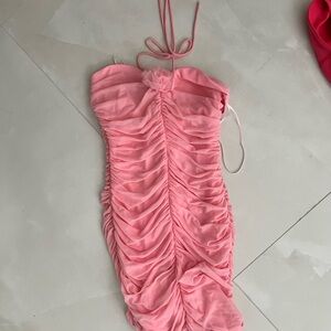Pink Ruched Halter Dress
